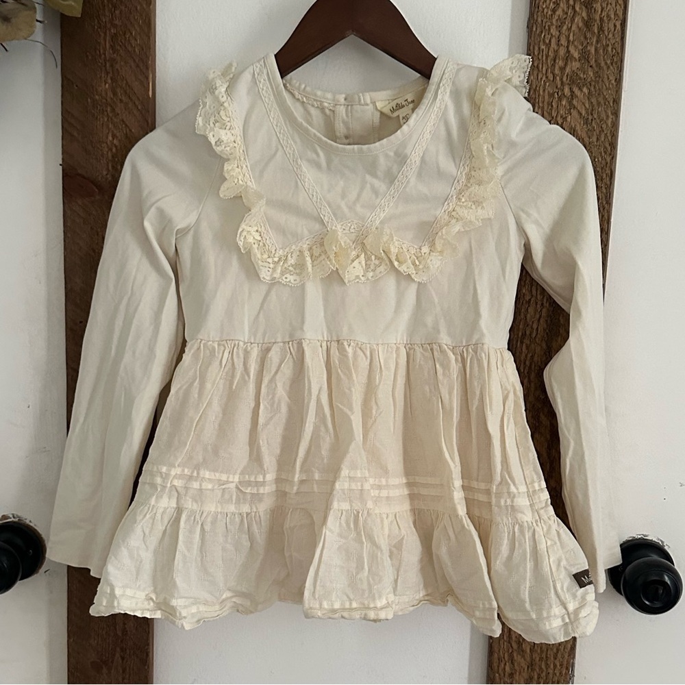 Matilda Jane Girls sz 12 Emerson Ruffle Lace Ivory Long Sleeve Blouse nearly new